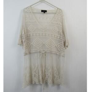 Lane Bryant 18/20 Ivory Lace Embriordered Swim Coverup Sheer Layering Boho